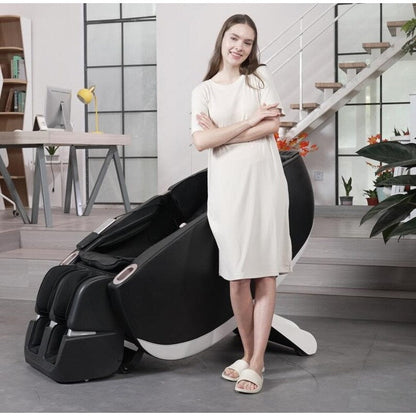 Fauteuil de massage motorisé 2D en cuir PU, design compact, fauteuil de massage multifonction à gravité zéro coulissant sur rail