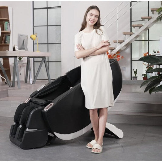 Fauteuil de massage motorisé 2D en cuir PU, design compact, fauteuil de massage multifonction à gravité zéro coulissant sur rail