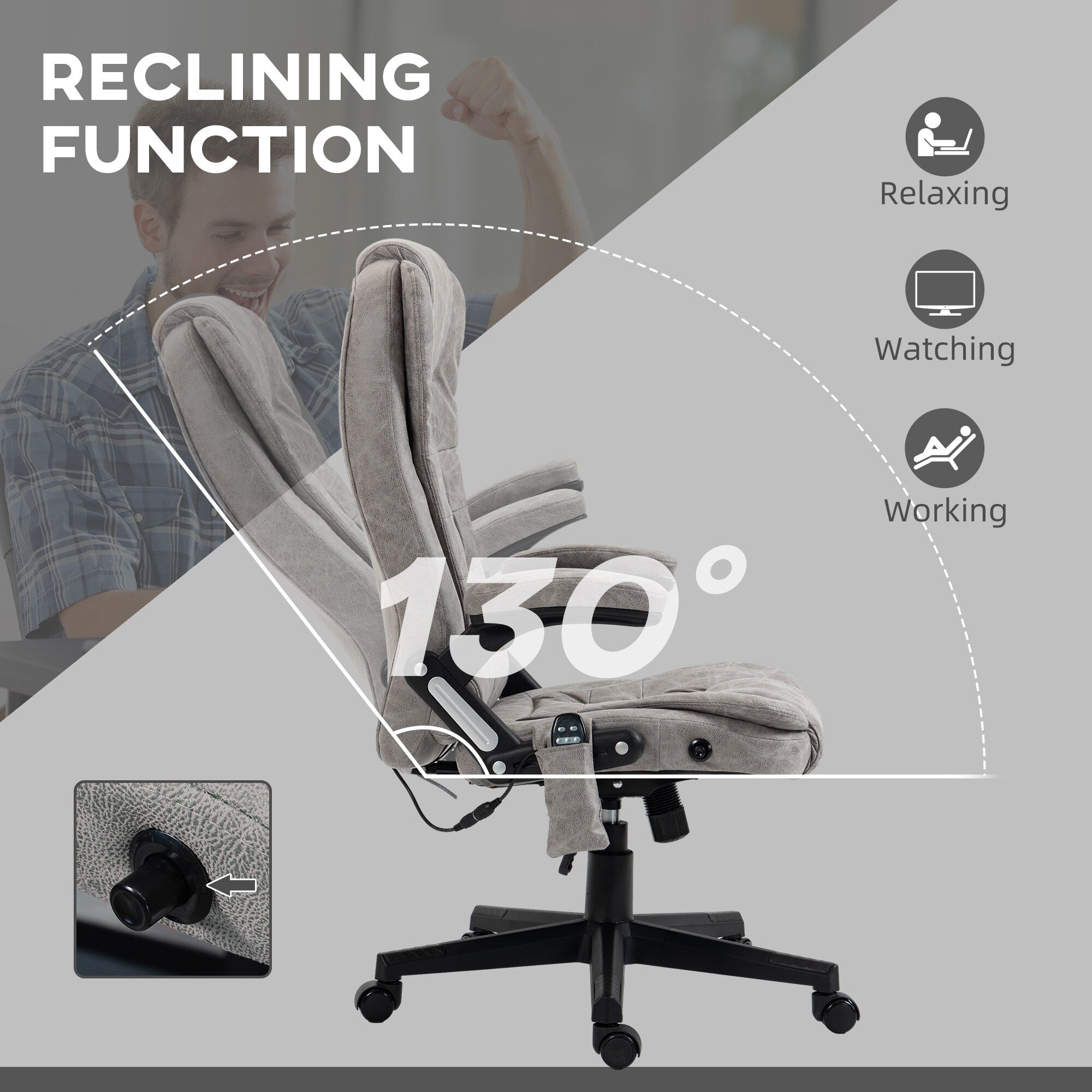 Fauteuil de bureau inclinable pivotant à 360° en cuir PU avec massage par vibrations, chauffage lombaire et hauteur réglable