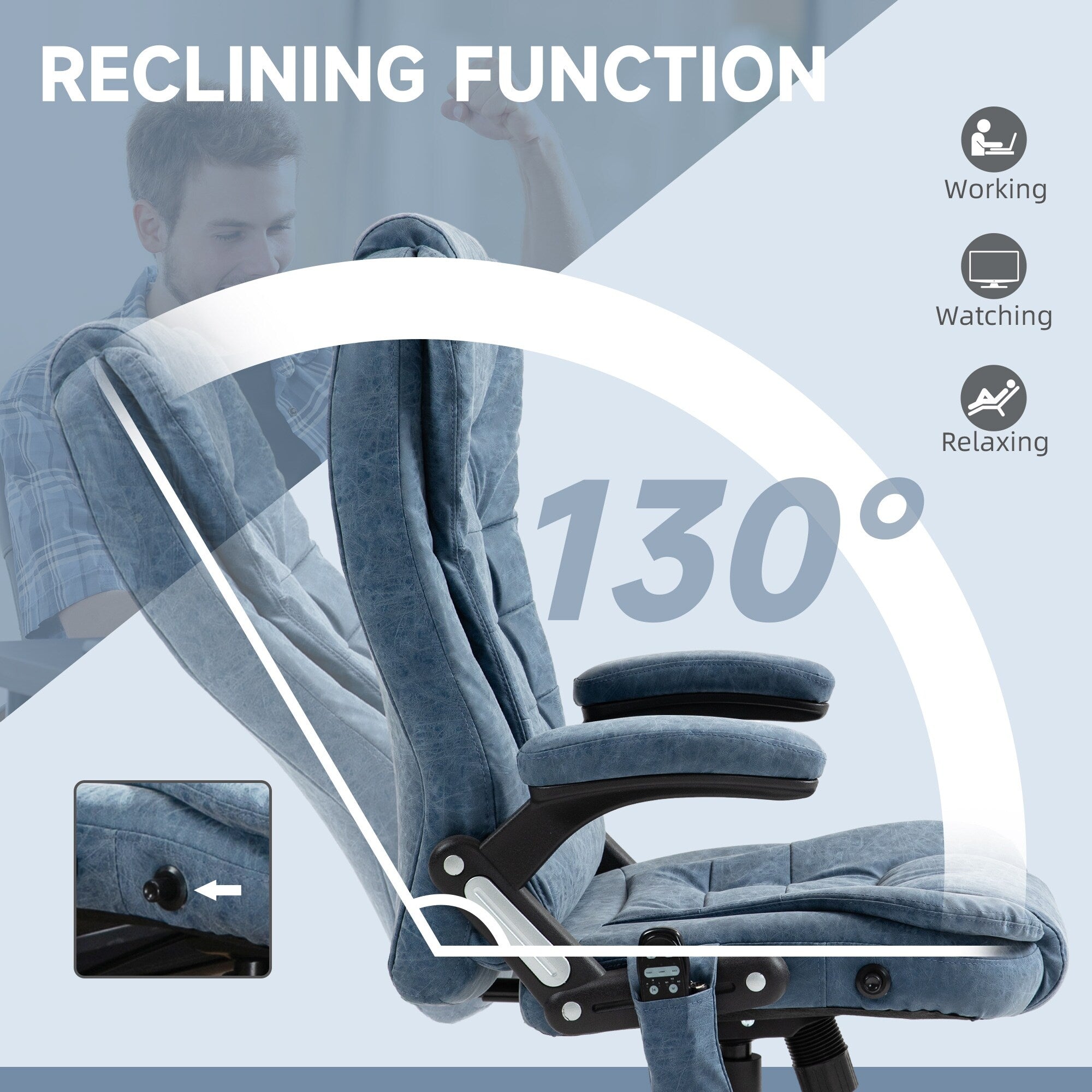 Fauteuil de bureau inclinable pivotant à 360° en cuir PU avec massage par vibrations, chauffage lombaire et hauteur réglable