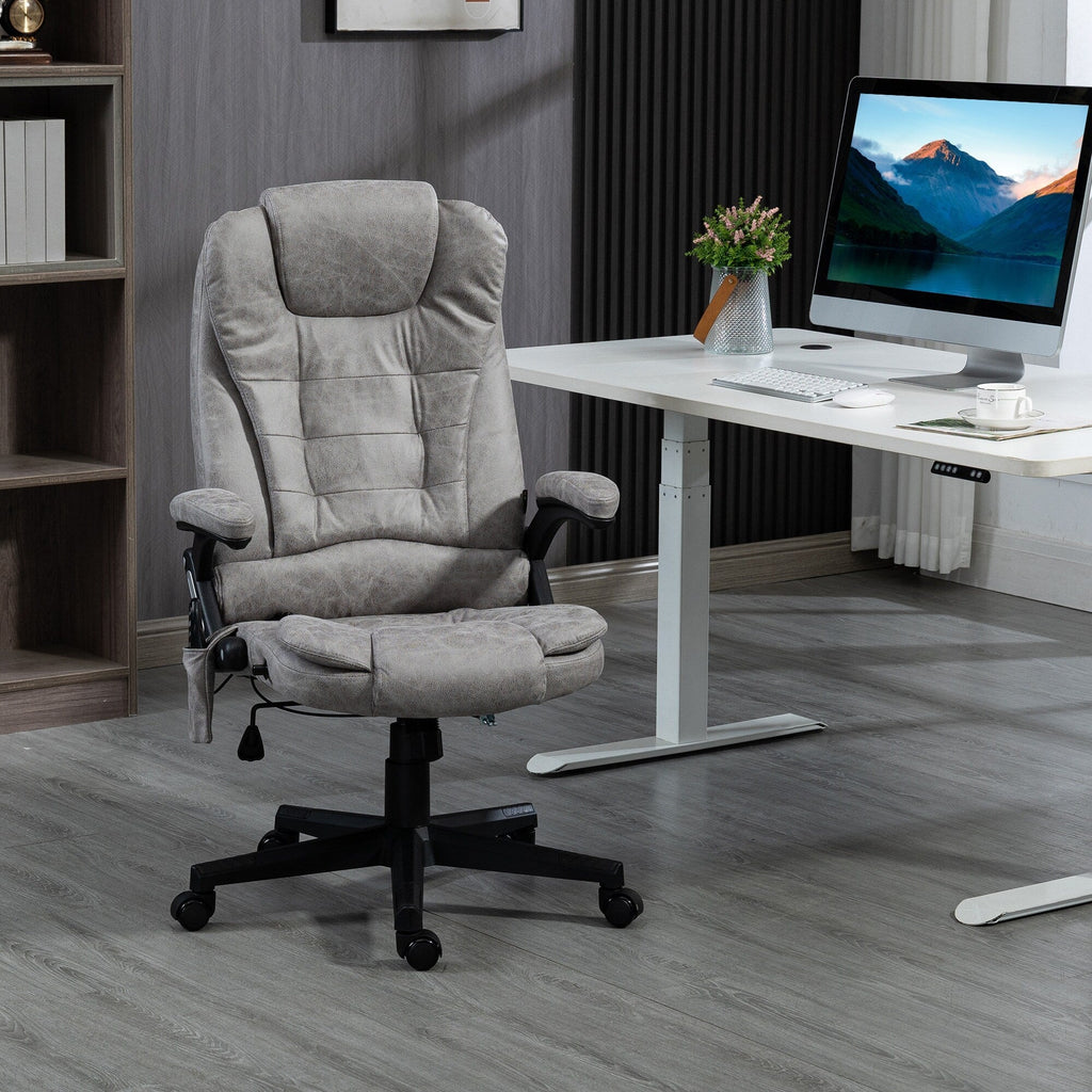 Fauteuil de bureau inclinable pivotant à 360° en cuir PU avec massage par vibrations, chauffage lombaire et hauteur réglable