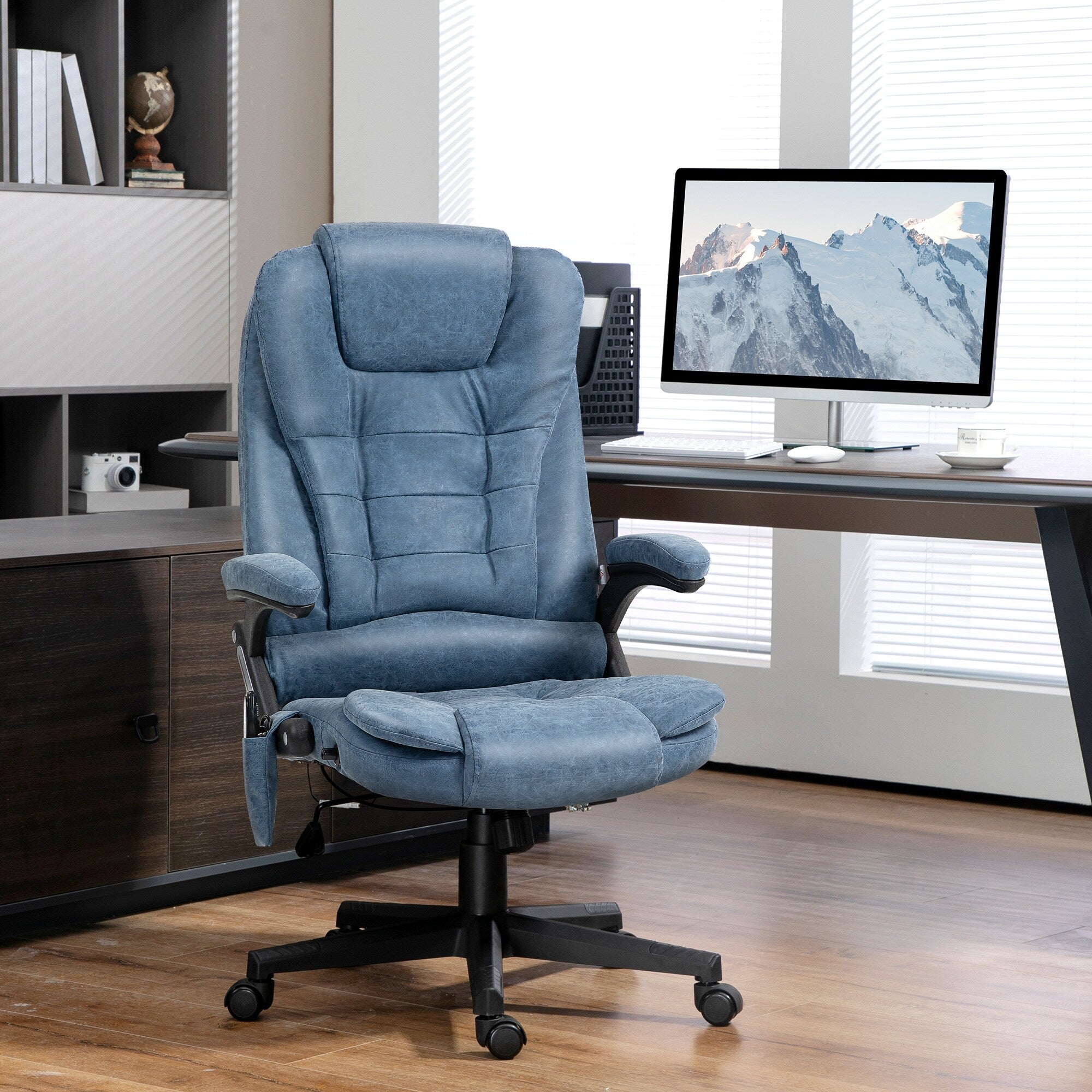 Fauteuil de bureau inclinable pivotant à 360° en cuir PU avec massage par vibrations, chauffage lombaire et hauteur réglable