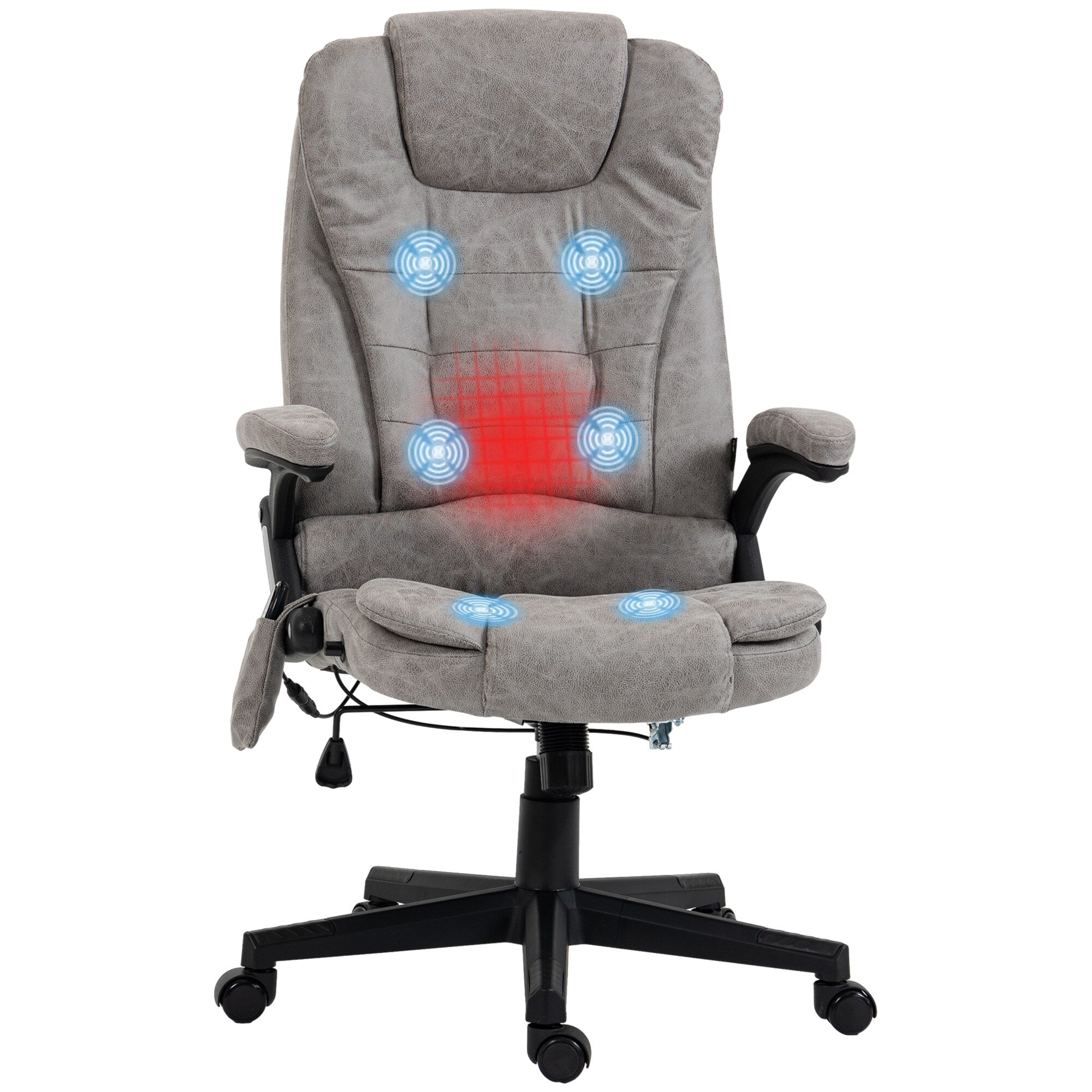 Fauteuil de bureau inclinable pivotant à 360° en cuir PU avec massage par vibrations, chauffage lombaire et hauteur réglable