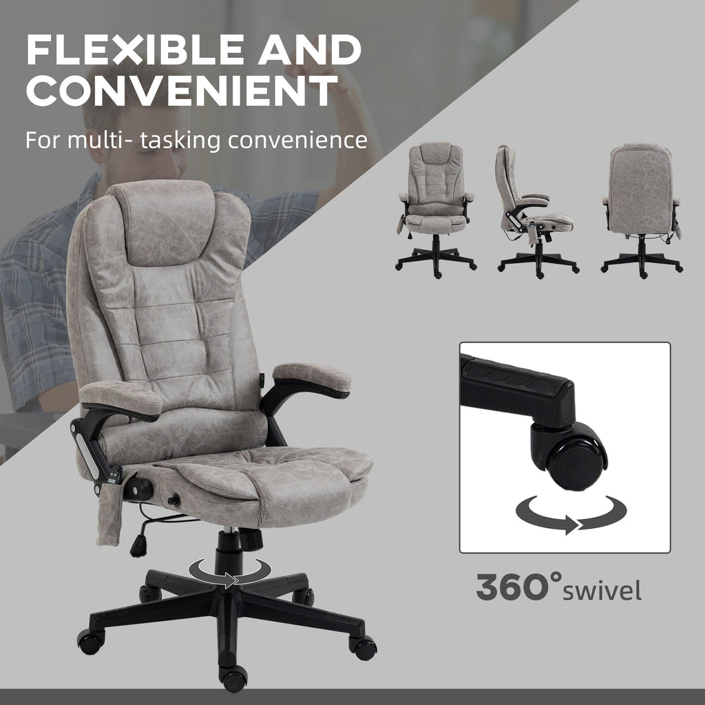Fauteuil de bureau inclinable pivotant à 360° en cuir PU avec massage par vibrations, chauffage lombaire et hauteur réglable