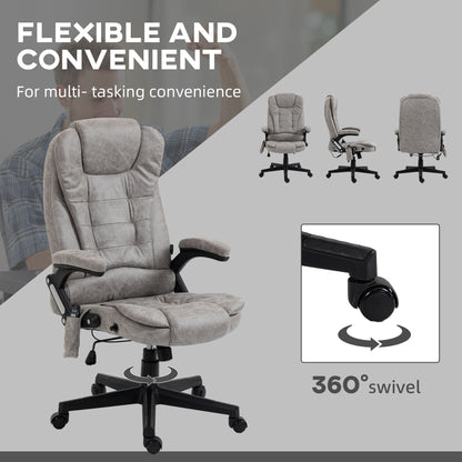 Fauteuil de bureau inclinable pivotant à 360° en cuir PU avec massage par vibrations, chauffage lombaire et hauteur réglable