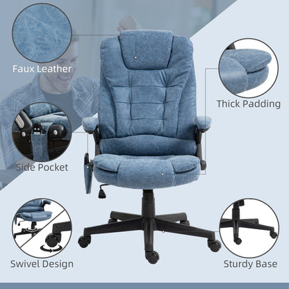 Fauteuil de bureau inclinable pivotant à 360° en cuir PU avec massage par vibrations, chauffage lombaire et hauteur réglable