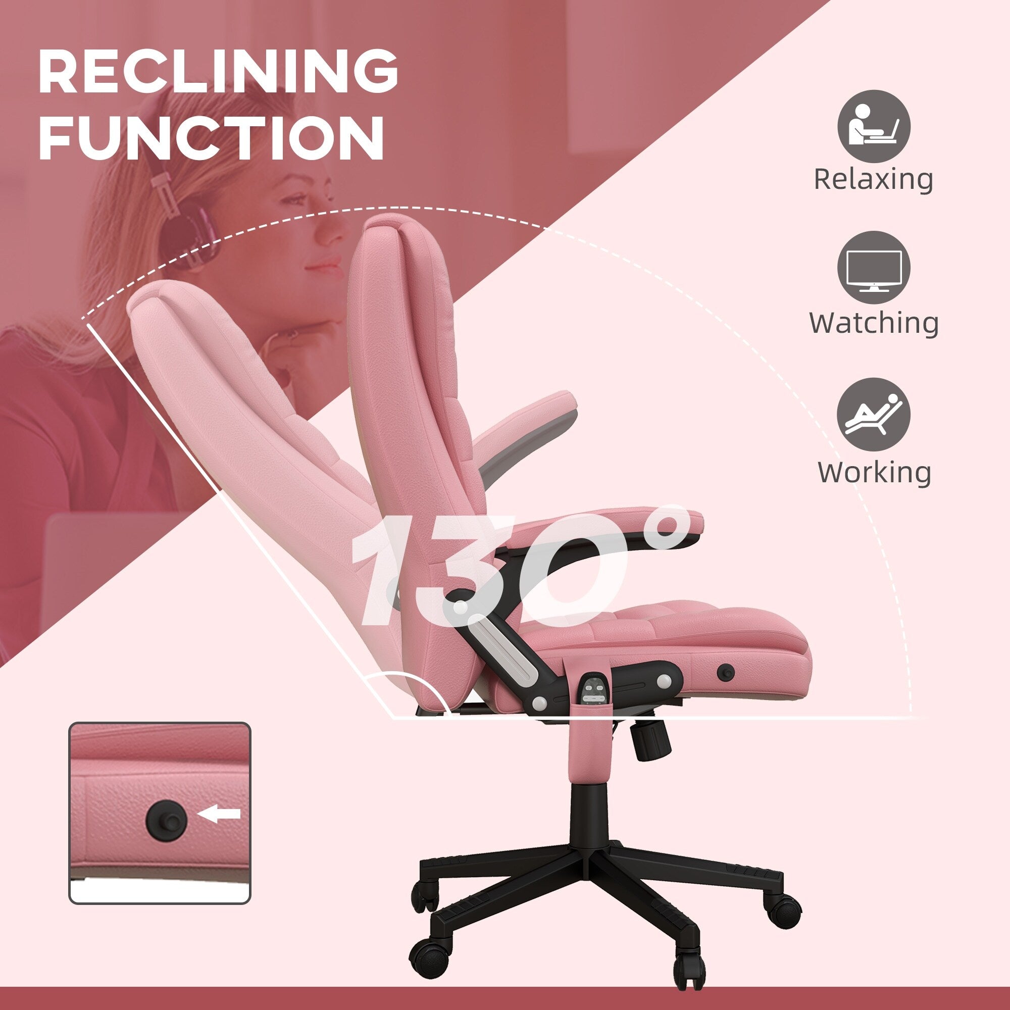 Fauteuil de bureau inclinable pivotant à 360° en cuir PU avec massage par vibrations, chauffage lombaire et hauteur réglable