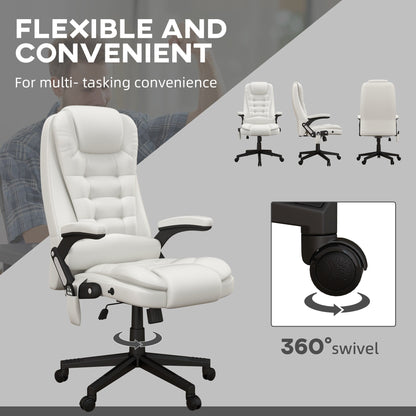 Fauteuil de bureau inclinable pivotant à 360° en cuir PU avec massage par vibrations, chauffage lombaire et hauteur réglable