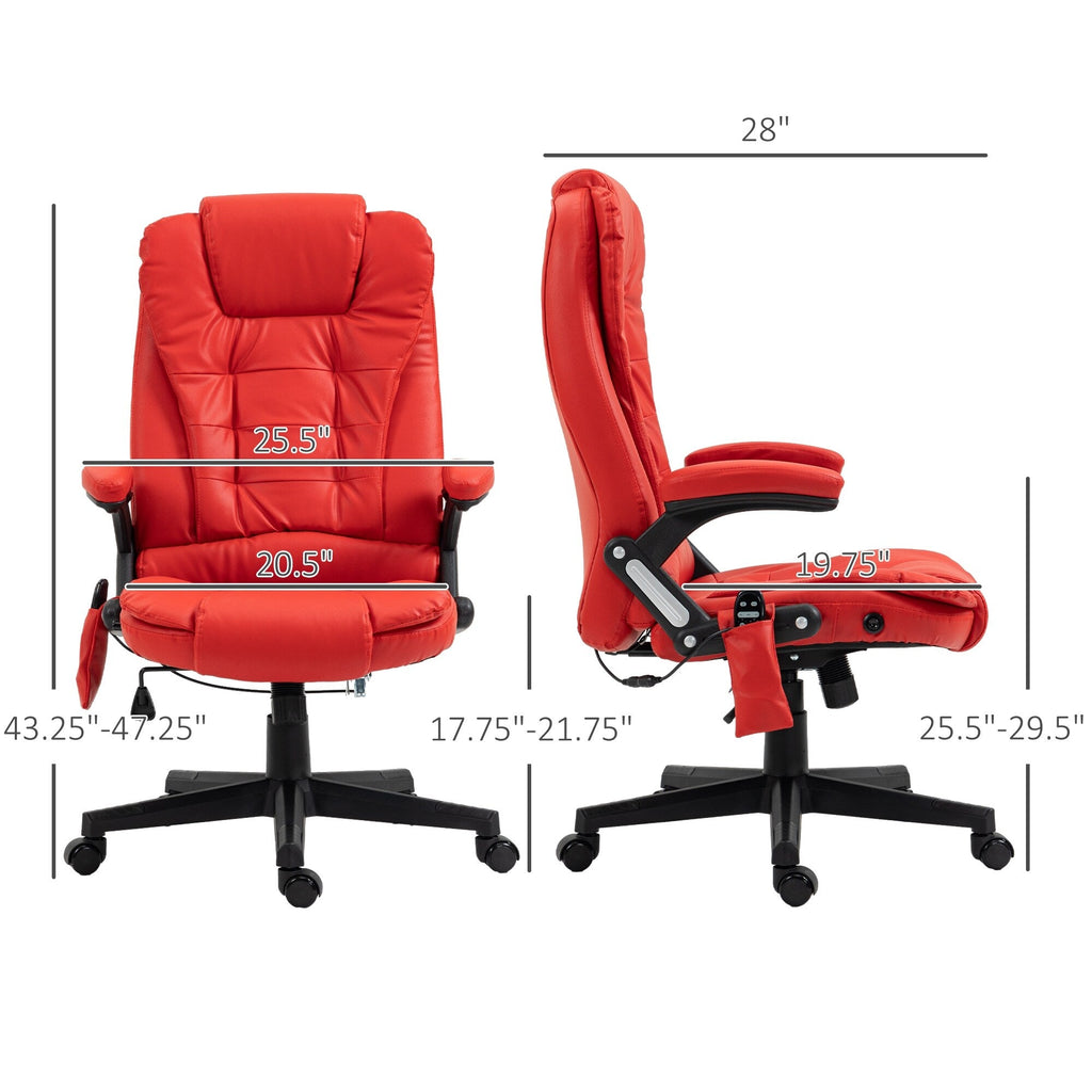 Fauteuil de bureau inclinable pivotant à 360° en cuir PU avec massage par vibrations, chauffage lombaire et hauteur réglable
