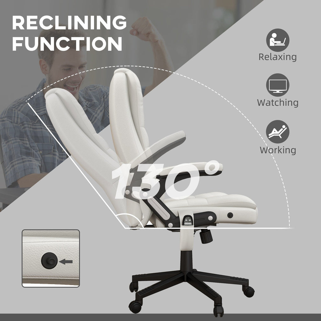 Fauteuil de bureau inclinable pivotant à 360° en cuir PU avec massage par vibrations, chauffage lombaire et hauteur réglable