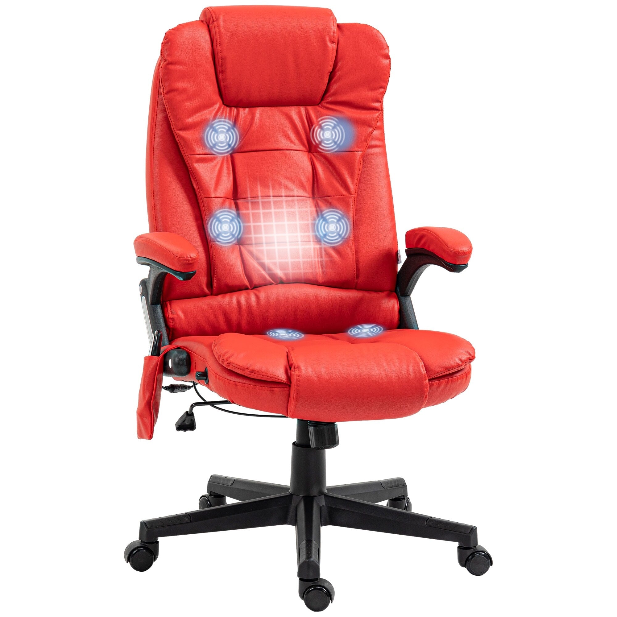 Fauteuil de bureau inclinable pivotant à 360° en cuir PU avec massage par vibrations, chauffage lombaire et hauteur réglable