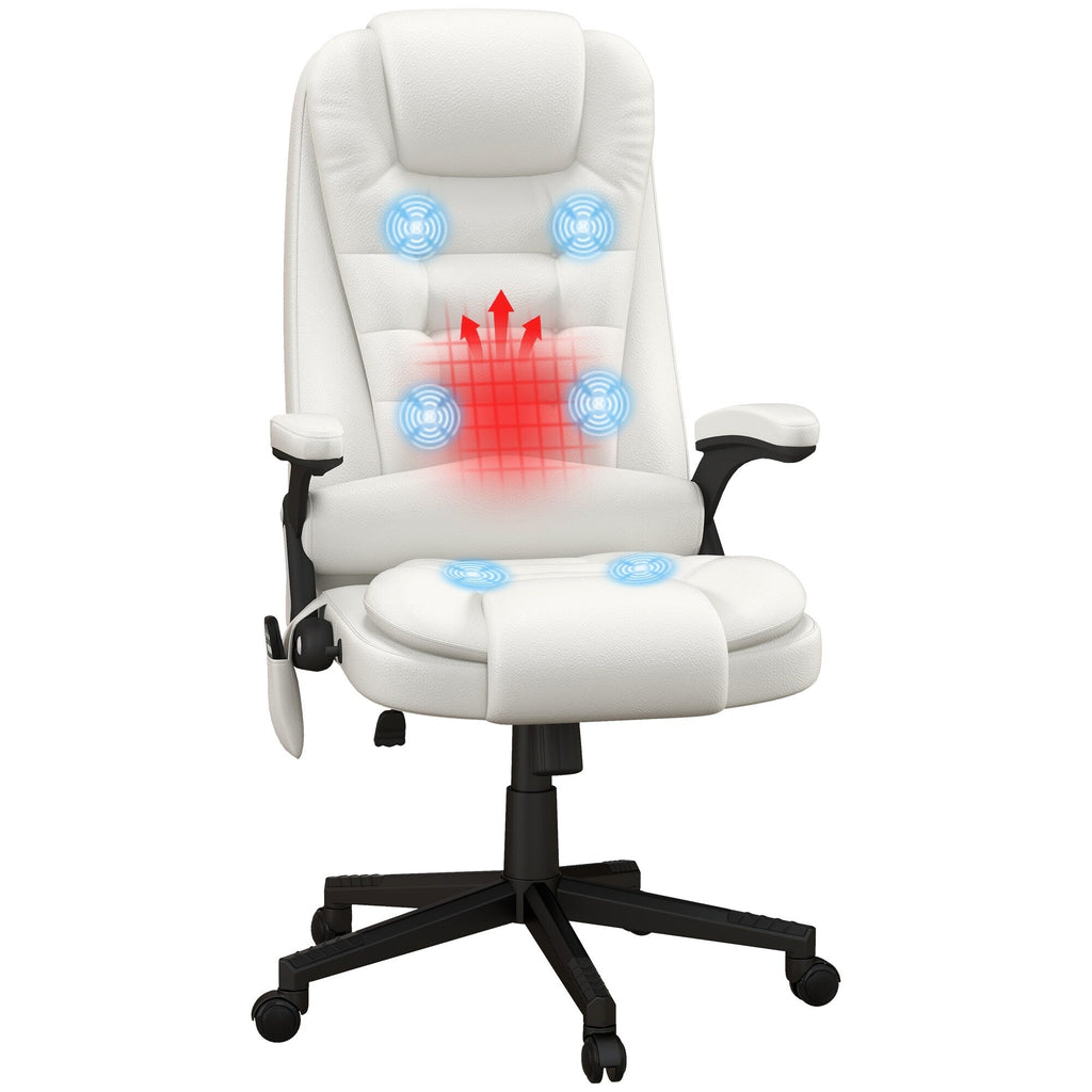 Fauteuil de bureau inclinable pivotant à 360° en cuir PU avec massage par vibrations, chauffage lombaire et hauteur réglable