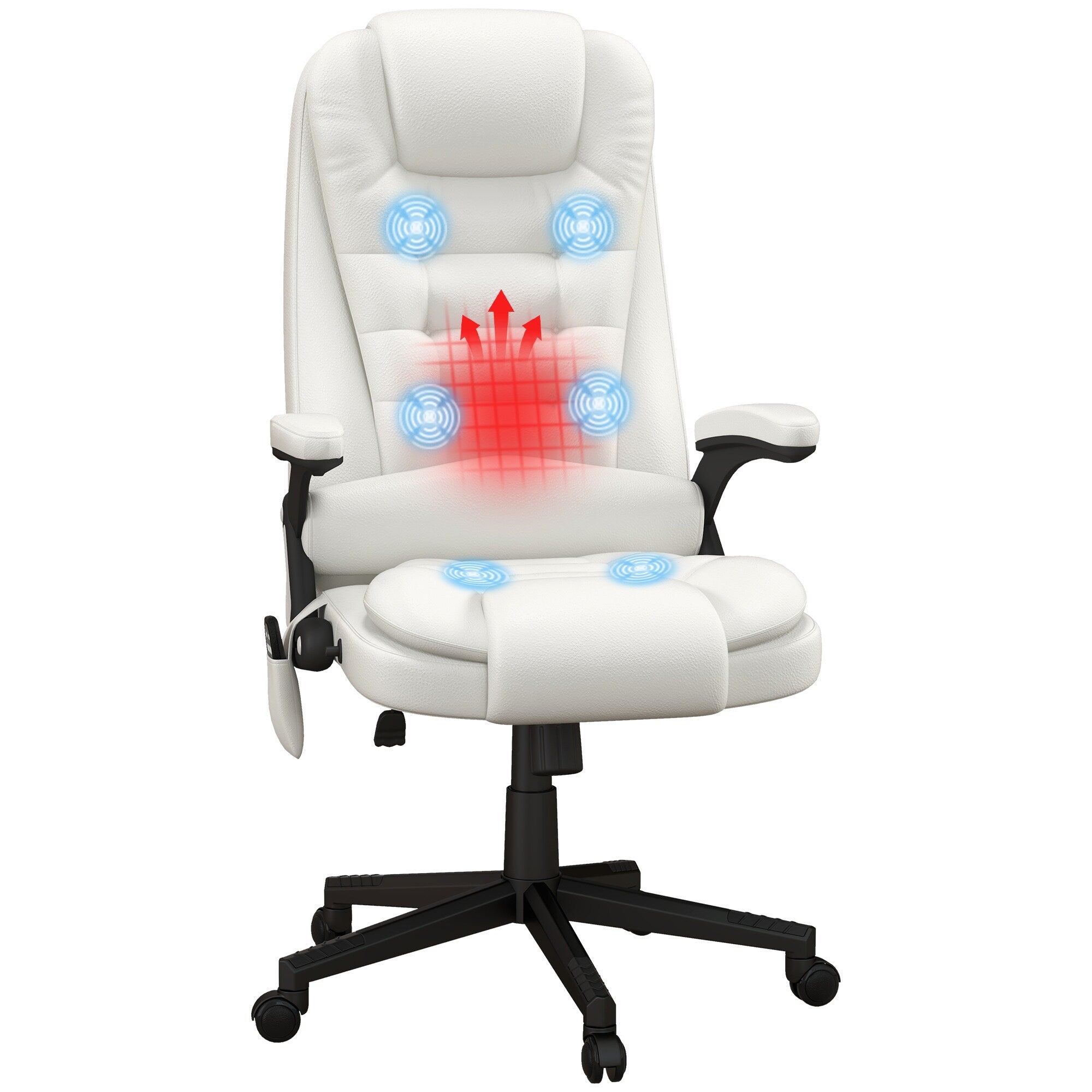 Fauteuil de bureau inclinable pivotant à 360° en cuir PU avec massage par vibrations, chauffage lombaire et hauteur réglable