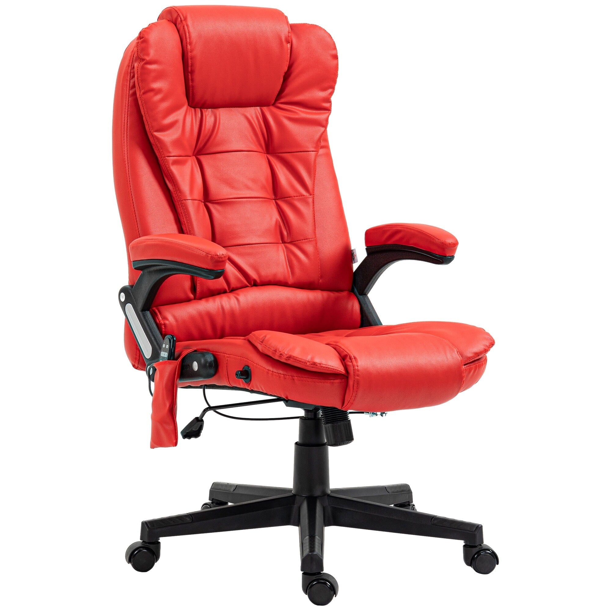 Fauteuil de bureau inclinable pivotant à 360° en cuir PU avec massage par vibrations, chauffage lombaire et hauteur réglable