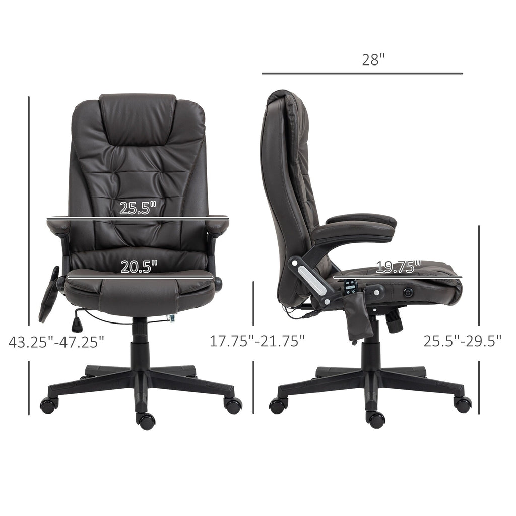 Fauteuil de bureau inclinable pivotant à 360° en cuir PU avec massage par vibrations, chauffage lombaire et hauteur réglable