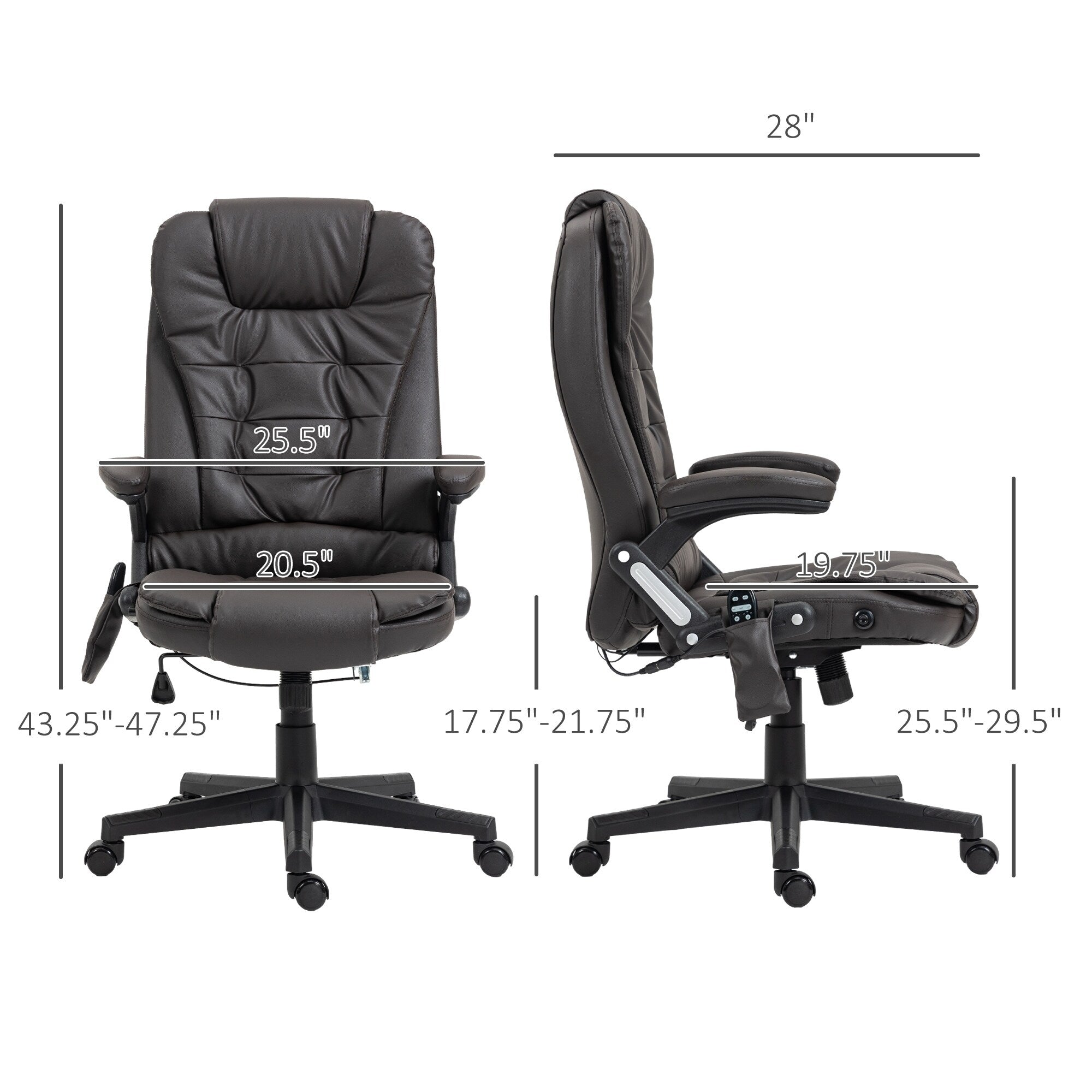 Fauteuil de bureau inclinable pivotant à 360° en cuir PU avec massage par vibrations, chauffage lombaire et hauteur réglable