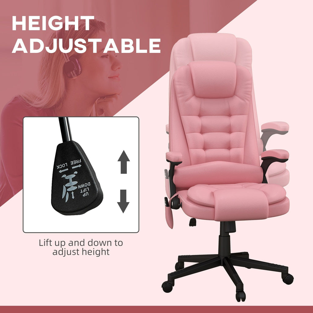 Fauteuil de bureau inclinable pivotant à 360° en cuir PU avec massage par vibrations, chauffage lombaire et hauteur réglable