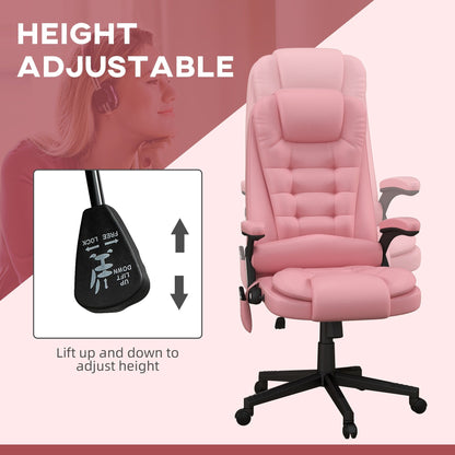 Fauteuil de bureau inclinable pivotant à 360° en cuir PU avec massage par vibrations, chauffage lombaire et hauteur réglable