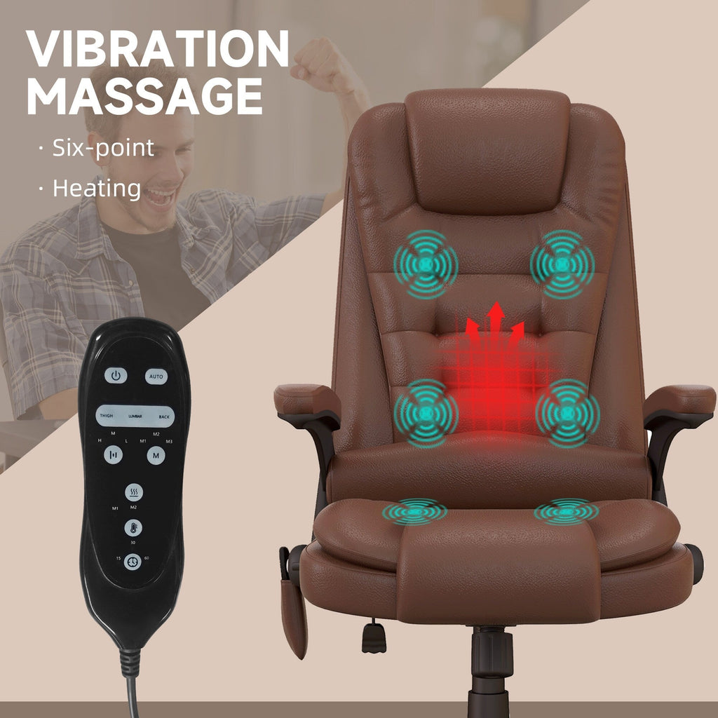 Fauteuil de bureau inclinable pivotant à 360° en cuir PU avec massage par vibrations, chauffage lombaire et hauteur réglable