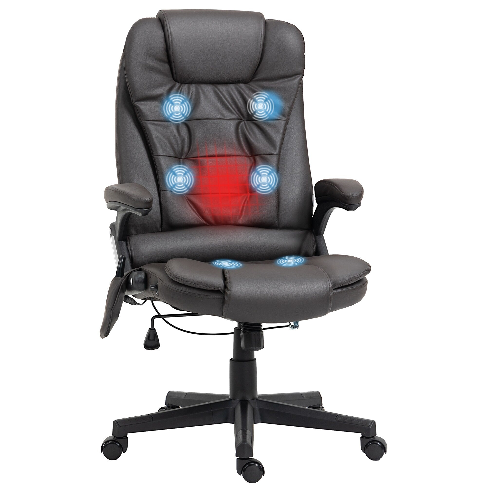 Fauteuil de bureau inclinable pivotant à 360° en cuir PU avec massage par vibrations, chauffage lombaire et hauteur réglable