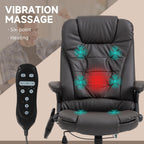 Fauteuil de bureau inclinable pivotant à 360° en cuir PU avec massage par vibrations, chauffage lombaire et hauteur réglable