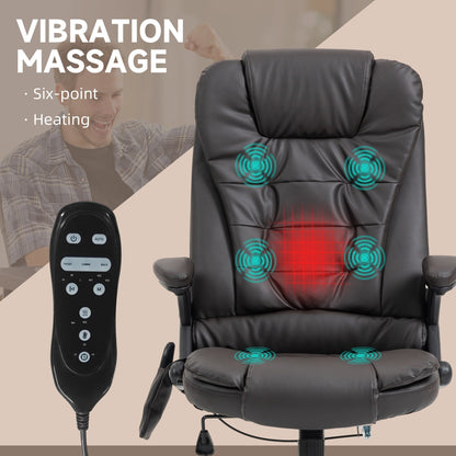 Fauteuil de bureau inclinable pivotant à 360° en cuir PU avec massage par vibrations, chauffage lombaire et hauteur réglable