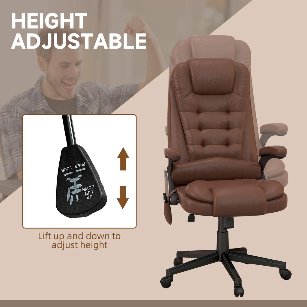 Fauteuil de bureau inclinable pivotant à 360° en cuir PU avec massage par vibrations, chauffage lombaire et hauteur réglable