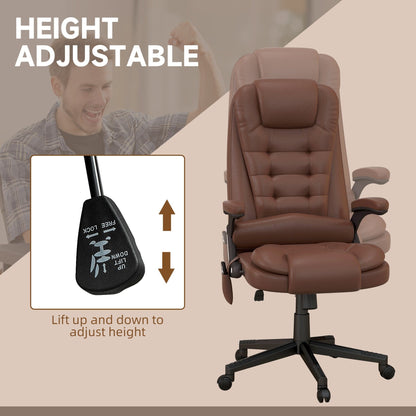 Fauteuil de bureau inclinable pivotant à 360° en cuir PU avec massage par vibrations, chauffage lombaire et hauteur réglable