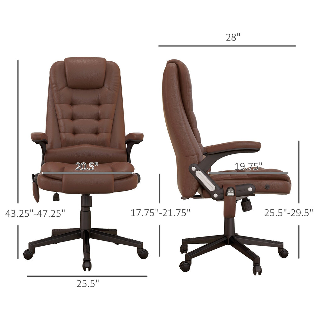 Fauteuil de bureau inclinable pivotant à 360° en cuir PU avec massage par vibrations, chauffage lombaire et hauteur réglable