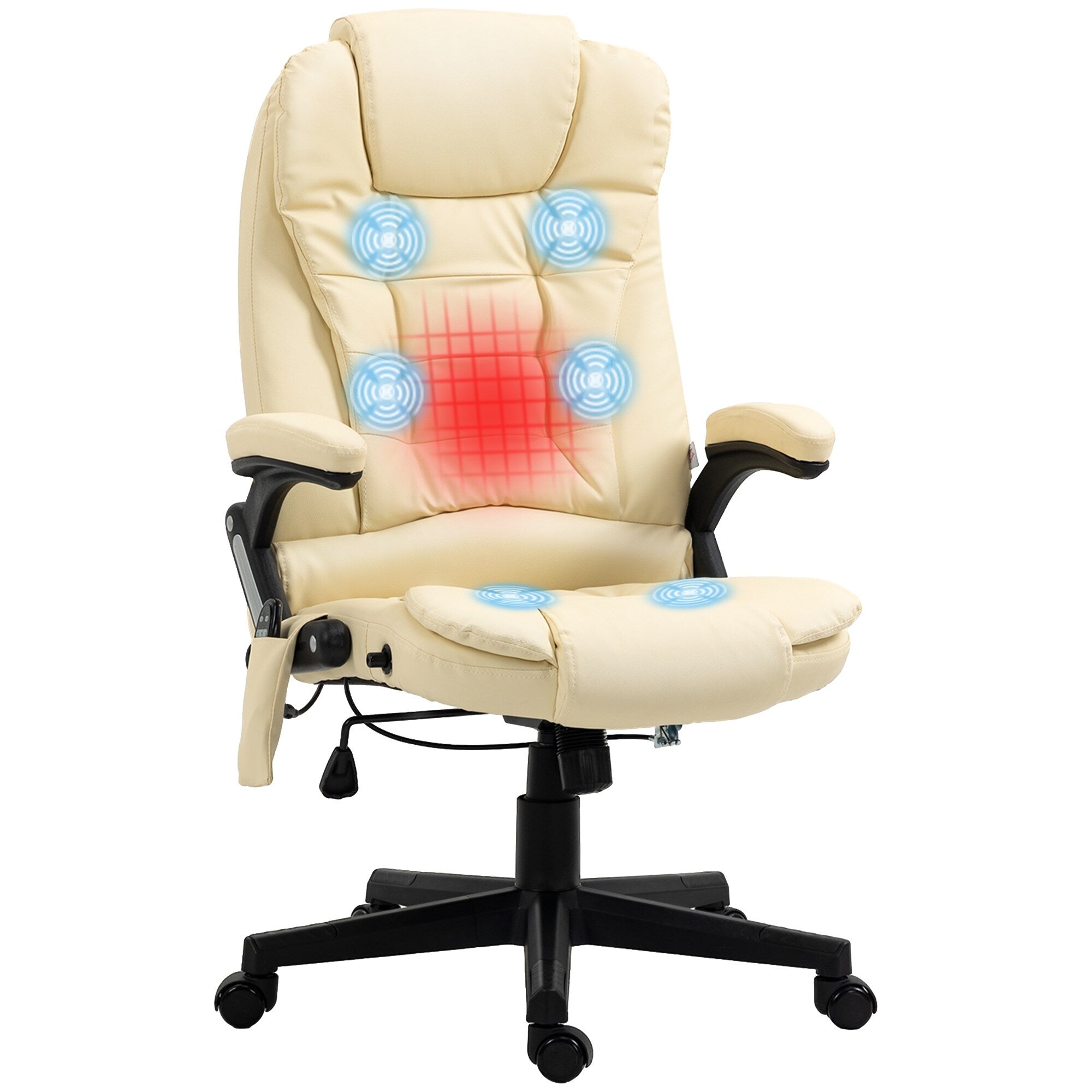 Fauteuil de bureau inclinable pivotant à 360° en cuir PU avec massage par vibrations, chauffage lombaire et hauteur réglable