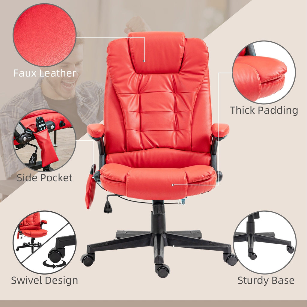 Fauteuil de bureau inclinable pivotant à 360° en cuir PU avec massage par vibrations, chauffage lombaire et hauteur réglable