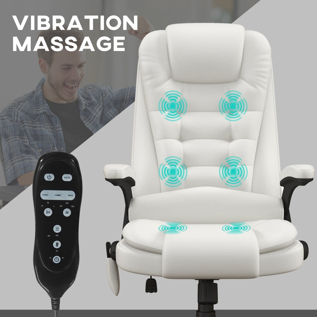 Fauteuil de bureau inclinable pivotant à 360° en cuir PU avec massage par vibrations, chauffage lombaire et hauteur réglable