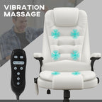 Fauteuil de bureau inclinable pivotant à 360° en cuir PU avec massage par vibrations, chauffage lombaire et hauteur réglable