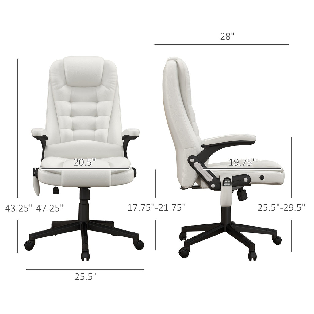 Fauteuil de bureau inclinable pivotant à 360° en cuir PU avec massage par vibrations, chauffage lombaire et hauteur réglable