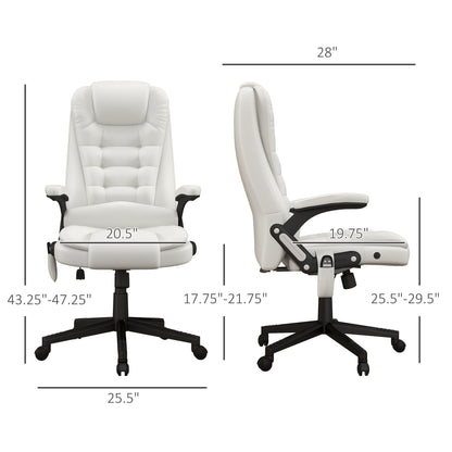 Fauteuil de bureau inclinable pivotant à 360° en cuir PU avec massage par vibrations, chauffage lombaire et hauteur réglable