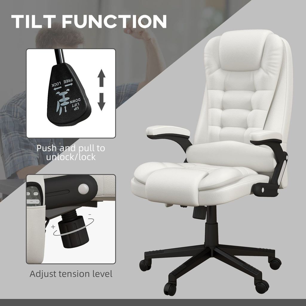 Fauteuil de bureau inclinable pivotant à 360° en cuir PU avec massage par vibrations, chauffage lombaire et hauteur réglable