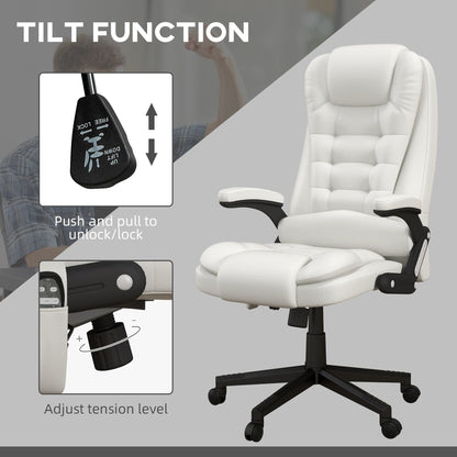 Fauteuil de bureau inclinable pivotant à 360° en cuir PU avec massage par vibrations, chauffage lombaire et hauteur réglable