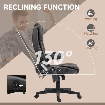 Fauteuil de bureau inclinable pivotant à 360° en cuir PU avec massage par vibrations, chauffage lombaire et hauteur réglable