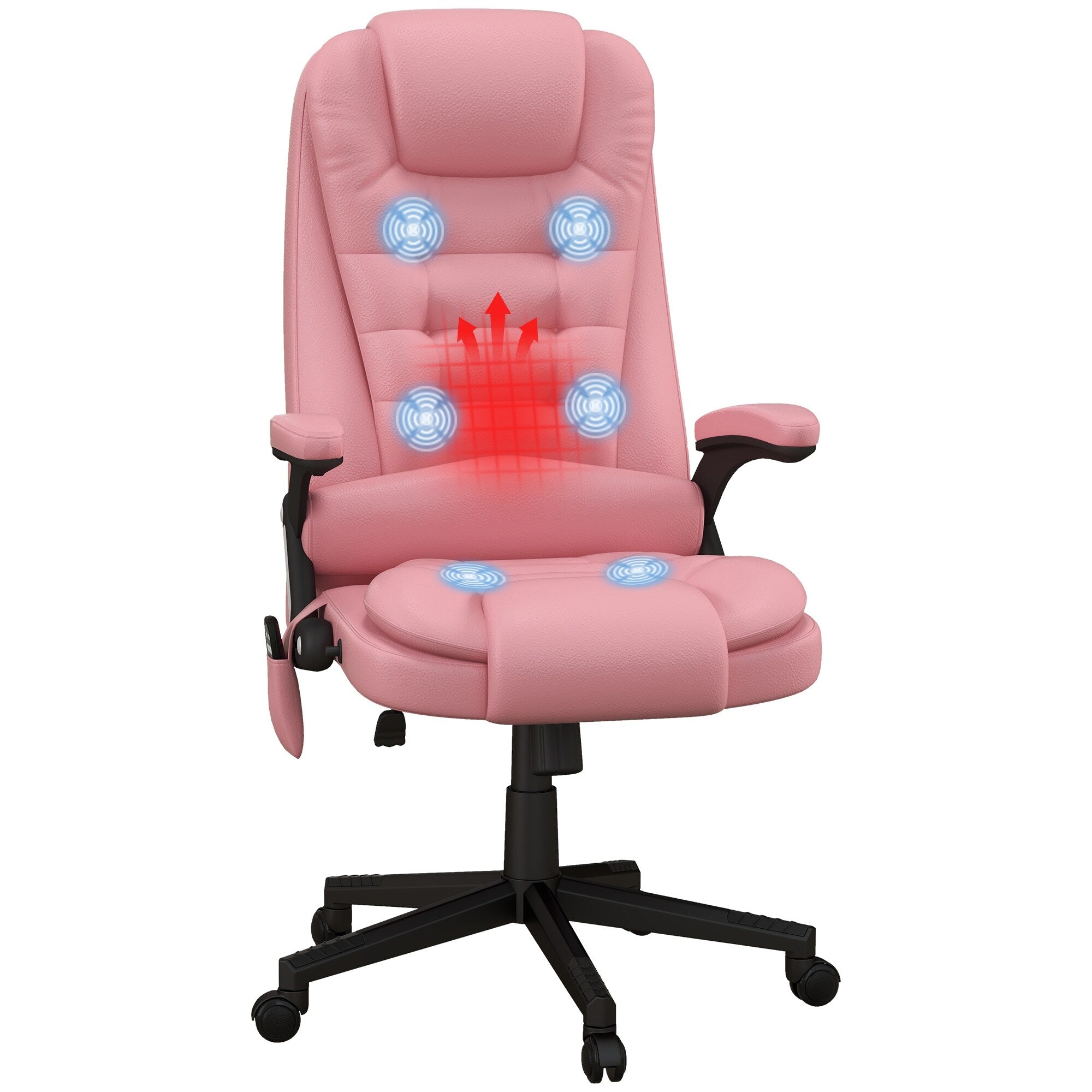 Fauteuil de bureau inclinable pivotant à 360° en cuir PU avec massage par vibrations, chauffage lombaire et hauteur réglable