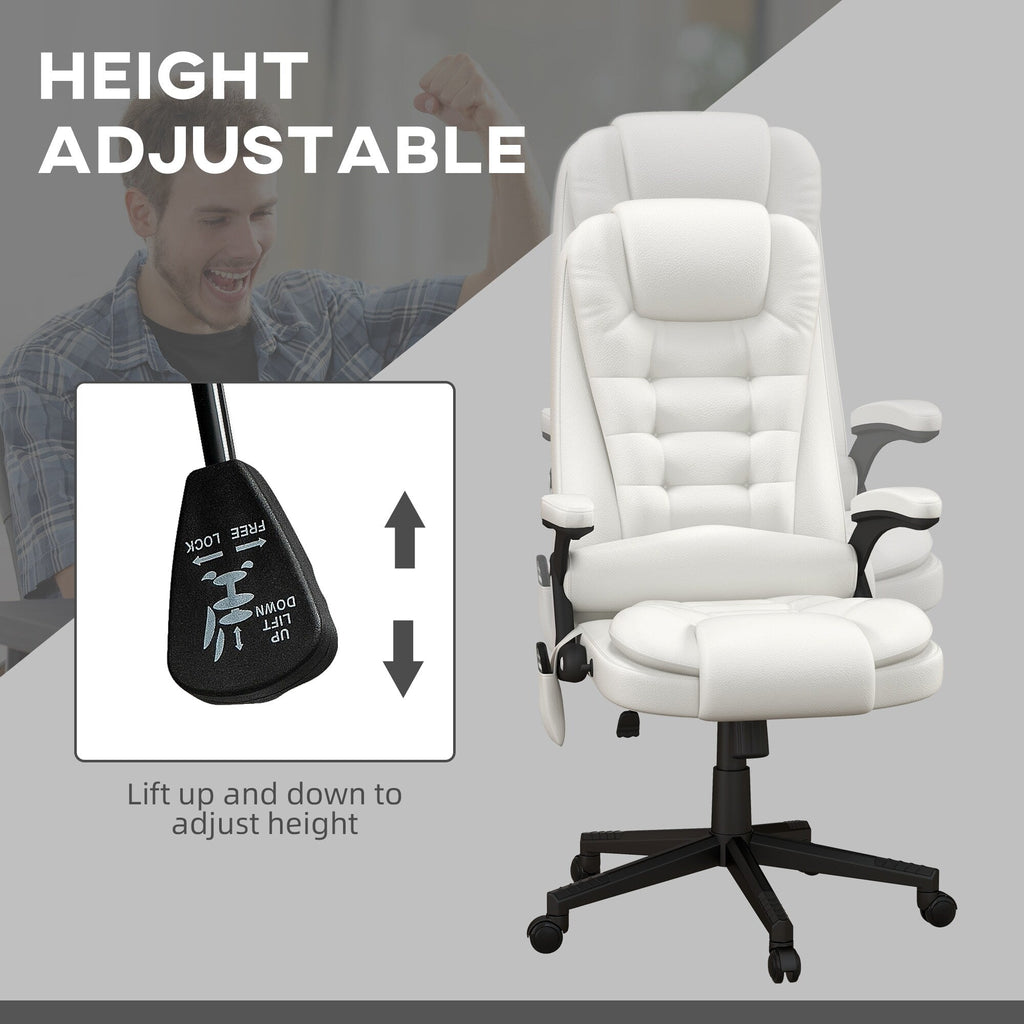 Fauteuil de bureau inclinable pivotant à 360° en cuir PU avec massage par vibrations, chauffage lombaire et hauteur réglable