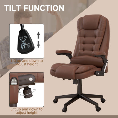 Fauteuil de bureau inclinable pivotant à 360° en cuir PU avec massage par vibrations, chauffage lombaire et hauteur réglable
