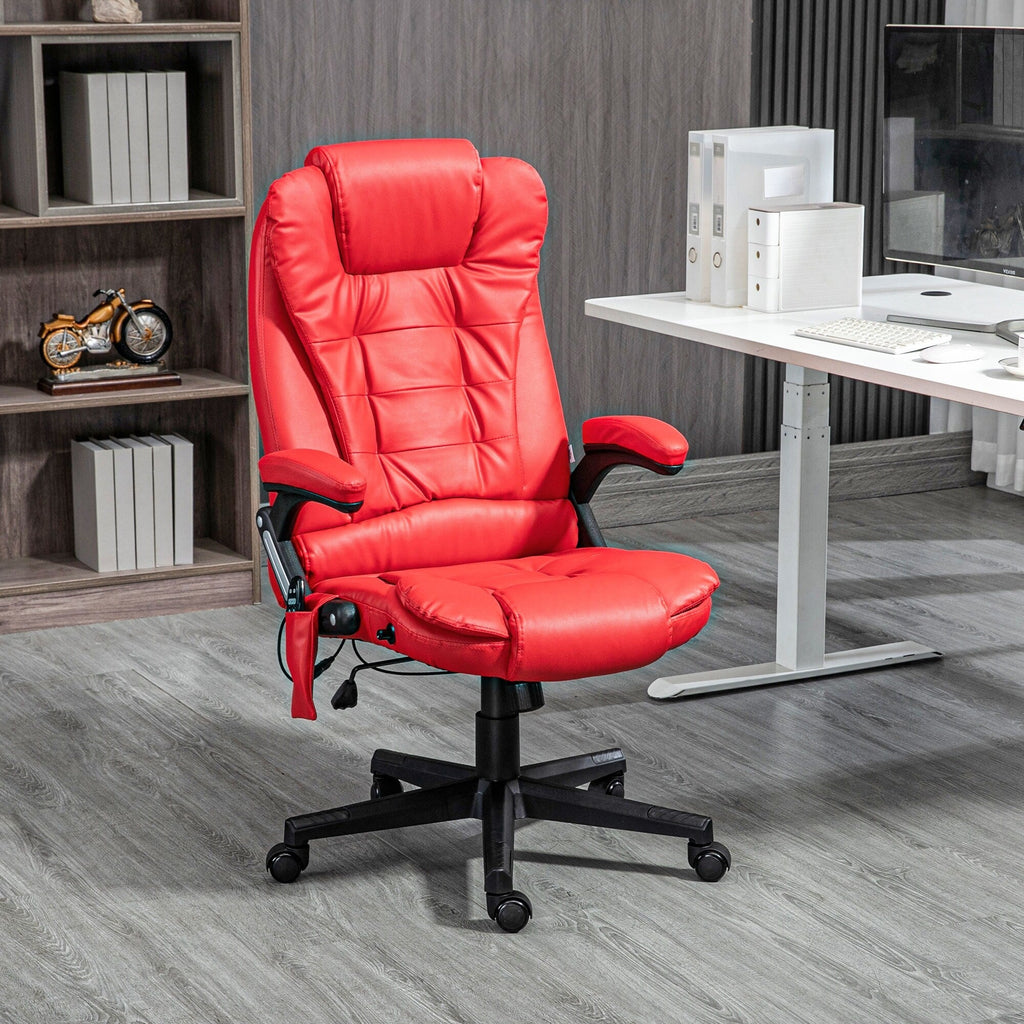 Fauteuil de bureau inclinable pivotant à 360° en cuir PU avec massage par vibrations, chauffage lombaire et hauteur réglable