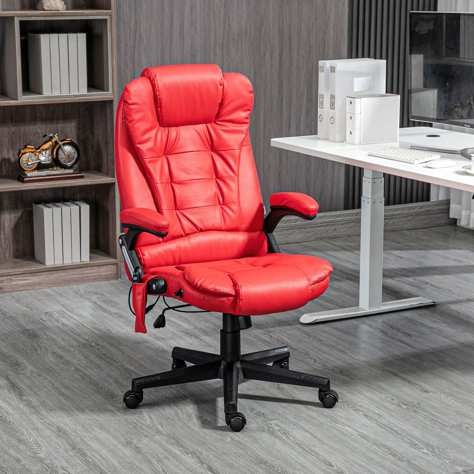 Fauteuil de bureau inclinable pivotant à 360° en cuir PU avec massage par vibrations, chauffage lombaire et hauteur réglable