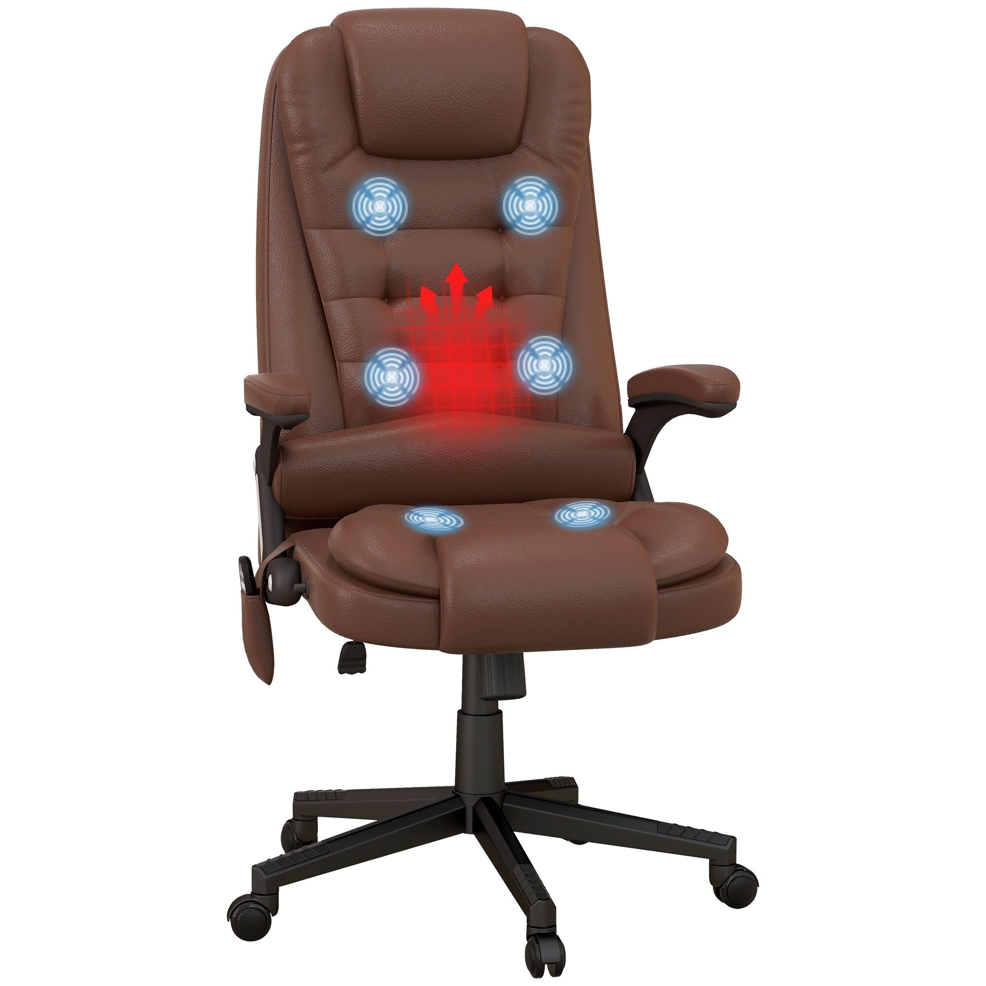 Fauteuil de bureau inclinable pivotant à 360° en cuir PU avec massage par vibrations, chauffage lombaire et hauteur réglable