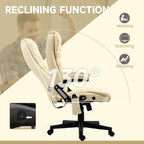 Fauteuil de bureau inclinable pivotant à 360° en cuir PU avec massage par vibrations, chauffage lombaire et hauteur réglable