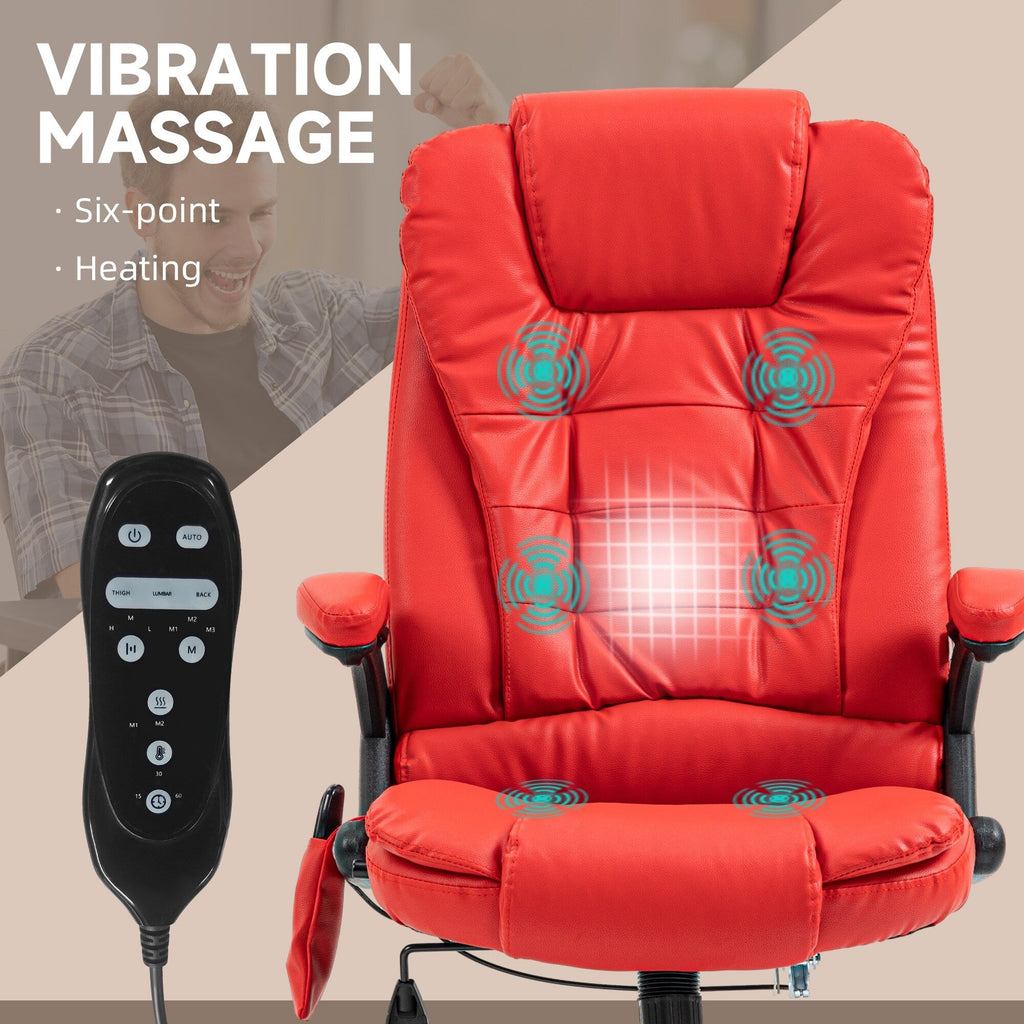 Fauteuil de bureau inclinable pivotant à 360° en cuir PU avec massage par vibrations, chauffage lombaire et hauteur réglable