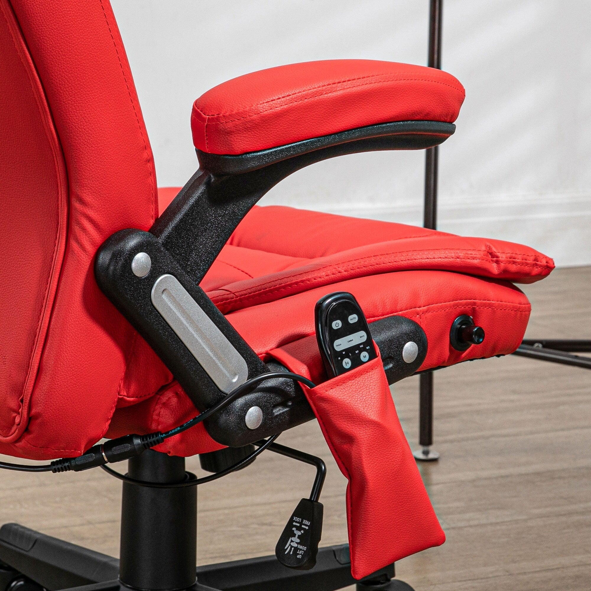 Fauteuil de bureau inclinable pivotant à 360° en cuir PU avec massage par vibrations, chauffage lombaire et hauteur réglable