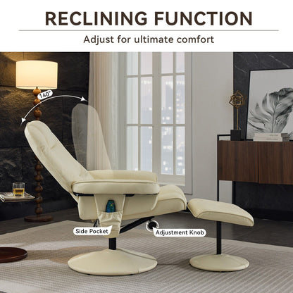 Fauteuil inclinable massant pivotant à 360° en cuir PU avec ottoman, siège massant et chauffant, dossier réglable à 140°