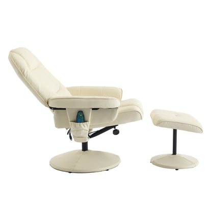 Fauteuil inclinable massant pivotant à 360° en cuir PU avec ottoman, siège massant et chauffant, dossier réglable à 140°