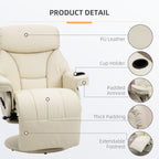 Fauteuil inclinable manuel pivotant à 360° en cuir synthétique avec repose-pieds, porte-gobelet et poche latérale